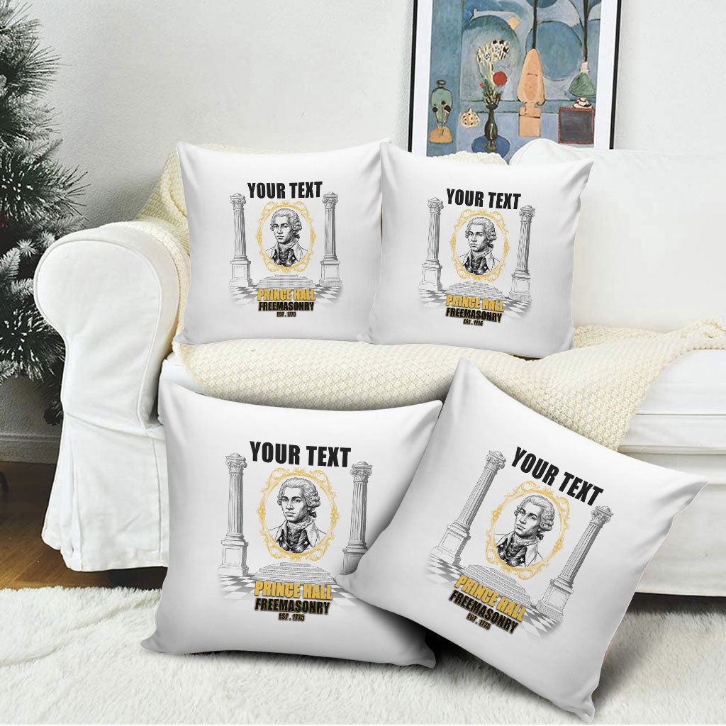 Personalized Prince Hall Freemasonry Pillow Cover Masonic Square And Compass Vintage Gold Pillar Illustration