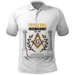 Personalized Prince Hall Freemasonry Polo Shirt Masonic Square And Compass Vintage Gold Pillar Illustration