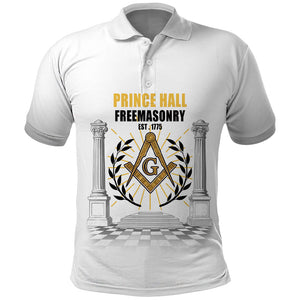 Personalized Prince Hall Freemasonry Polo Shirt Masonic Square And Compass Vintage Gold Pillar Illustration