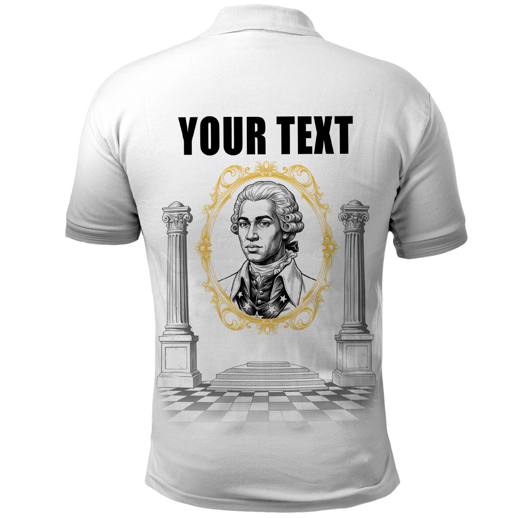 Personalized Prince Hall Freemasonry Polo Shirt Masonic Square And Compass Vintage Gold Pillar Illustration