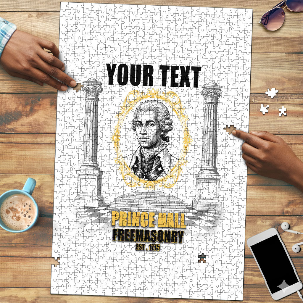 Personalized Prince Hall Freemasonry Puzzle Masonic Square And Compass Vintage Gold Pillar Illustration
