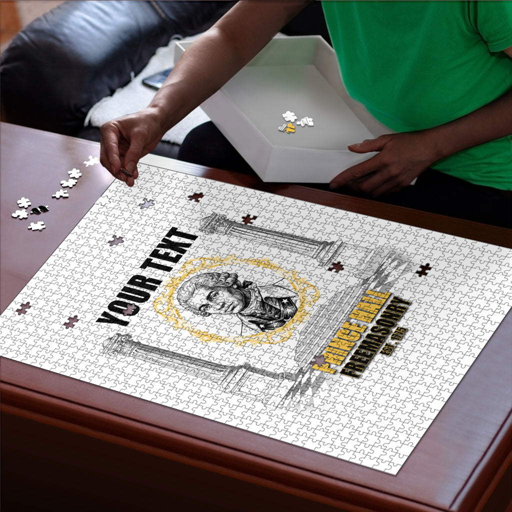 Personalized Prince Hall Freemasonry Puzzle Masonic Square And Compass Vintage Gold Pillar Illustration