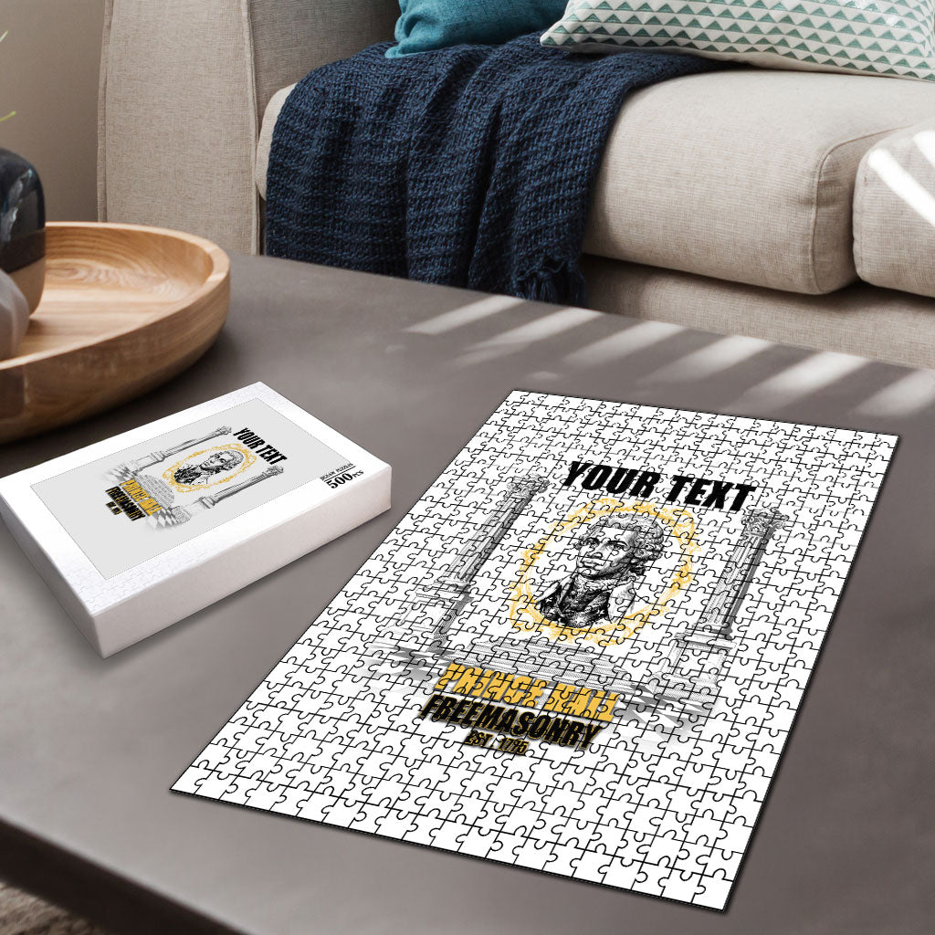 Personalized Prince Hall Freemasonry Puzzle Masonic Square And Compass Vintage Gold Pillar Illustration