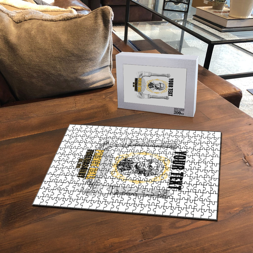 Personalized Prince Hall Freemasonry Puzzle Masonic Square And Compass Vintage Gold Pillar Illustration
