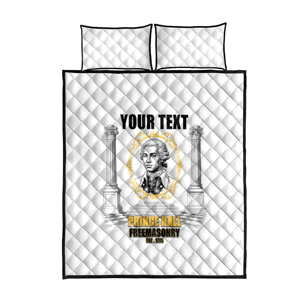 Personalized Prince Hall Freemasonry Quilt Bed Set Masonic Square And Compass Vintage Gold Pillar Illustration