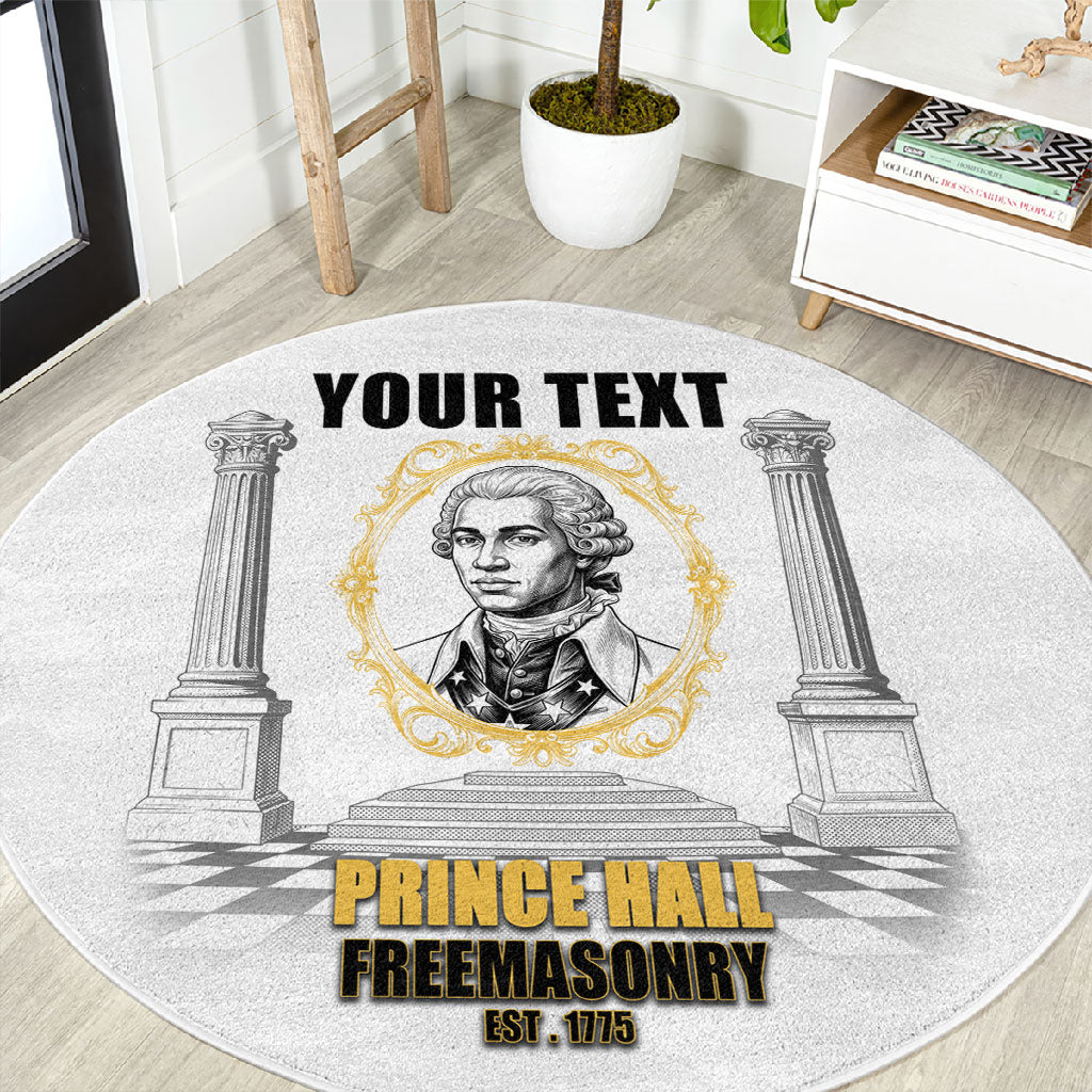 Personalized Prince Hall Freemasonry Round Carpet Masonic Square And Compass Vintage Gold Pillar Illustration