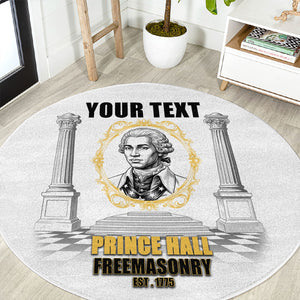 Personalized Prince Hall Freemasonry Round Carpet Masonic Square And Compass Vintage Gold Pillar Illustration