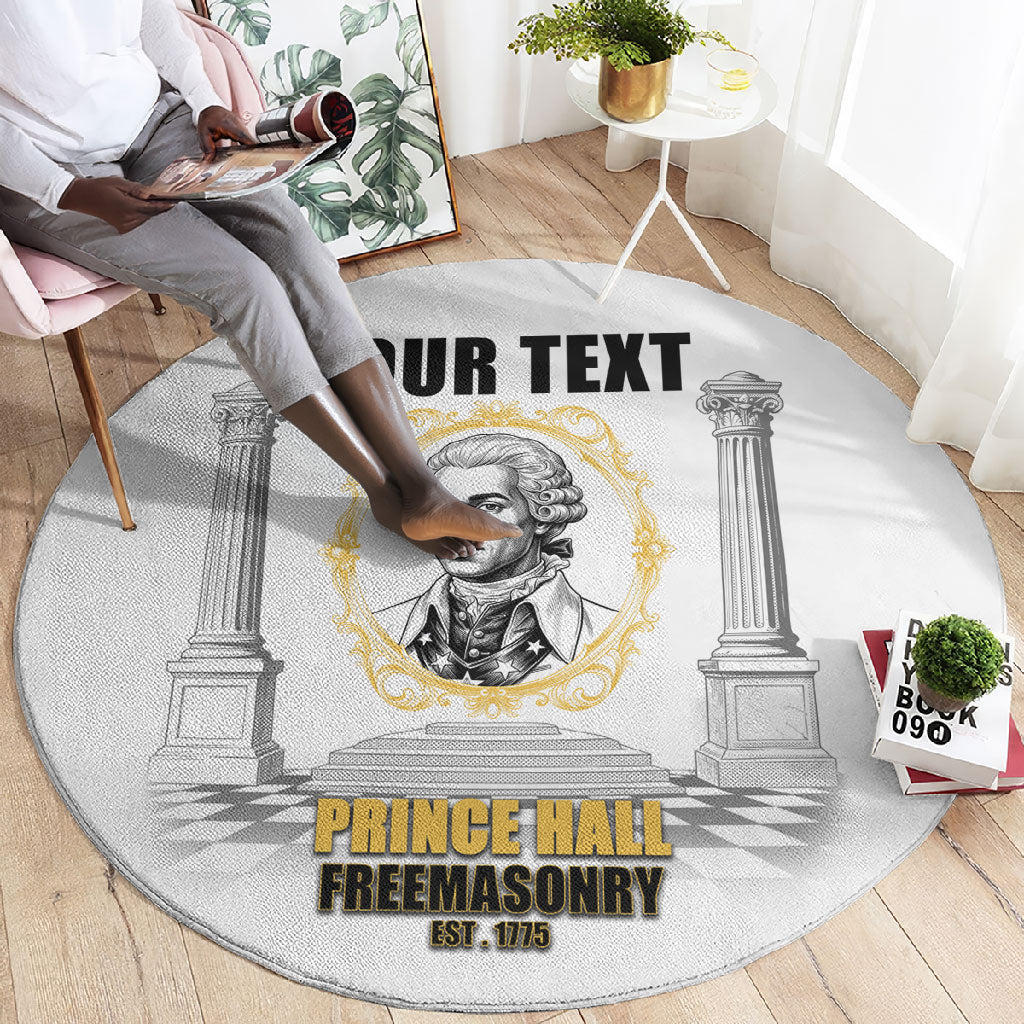 Personalized Prince Hall Freemasonry Round Carpet Masonic Square And Compass Vintage Gold Pillar Illustration