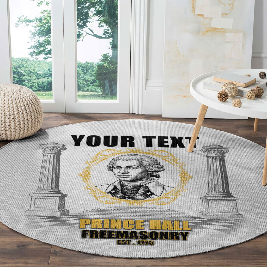 Personalized Prince Hall Freemasonry Round Carpet Masonic Square And Compass Vintage Gold Pillar Illustration