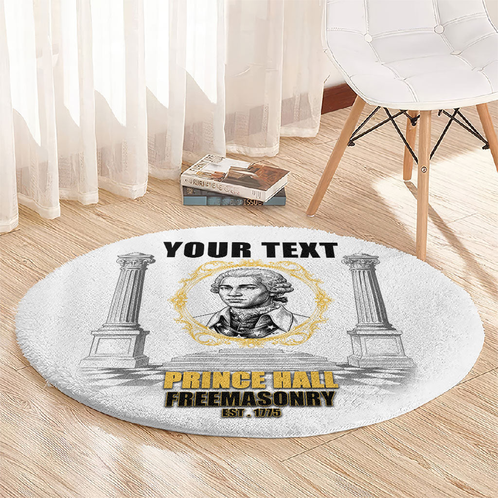 Personalized Prince Hall Freemasonry Round Carpet Masonic Square And Compass Vintage Gold Pillar Illustration