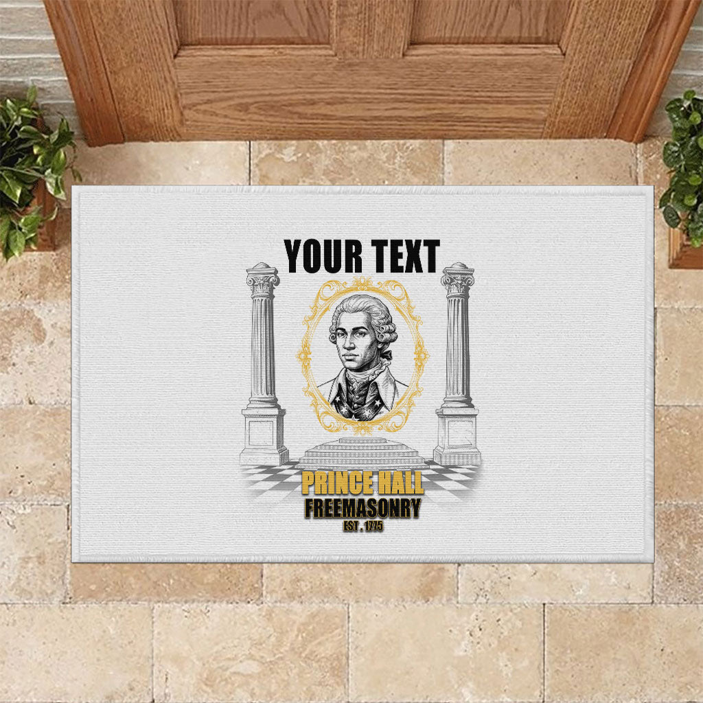 Personalized Prince Hall Freemasonry Rubber Doormat Masonic Square And Compass Vintage Gold Pillar Illustration