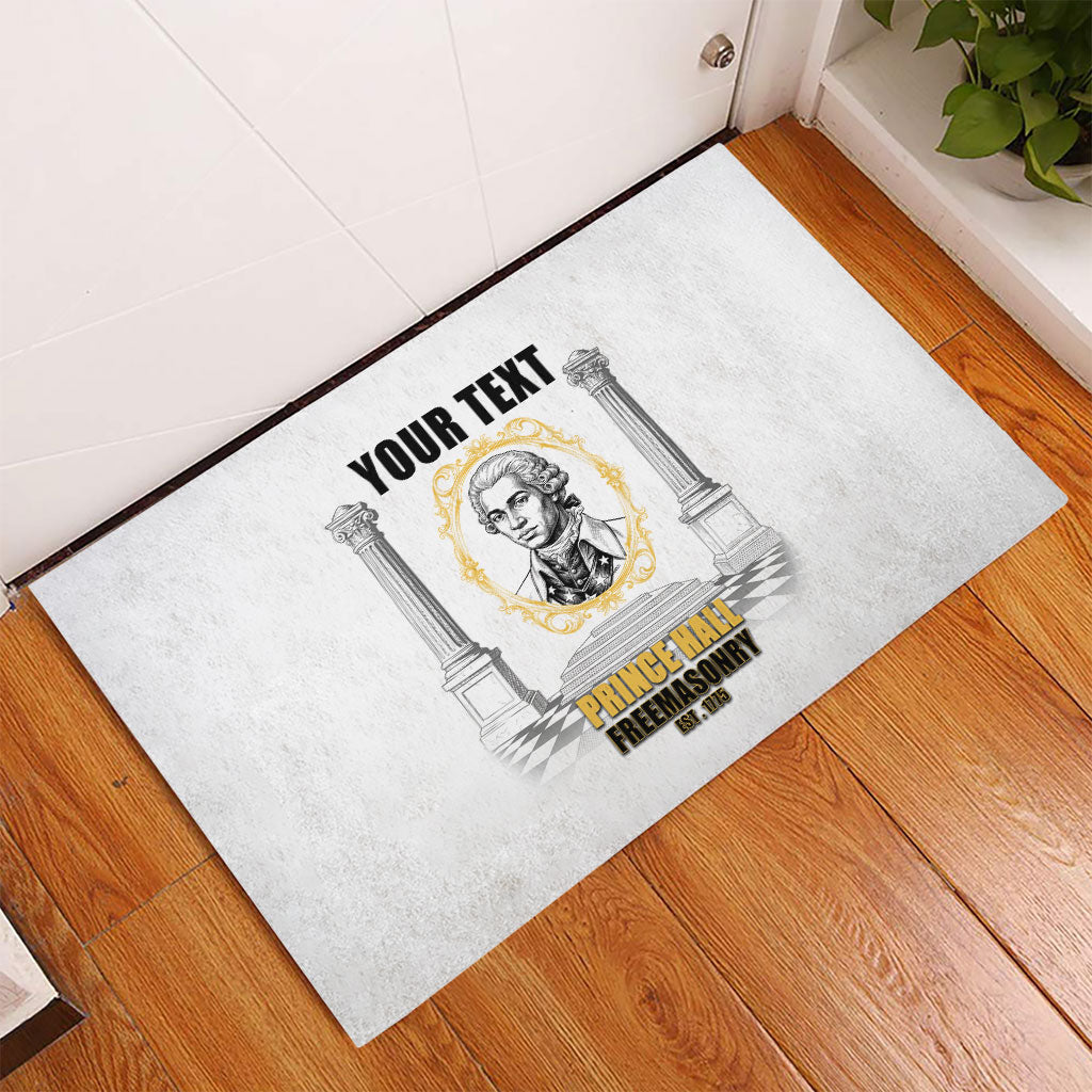 Personalized Prince Hall Freemasonry Rubber Doormat Masonic Square And Compass Vintage Gold Pillar Illustration