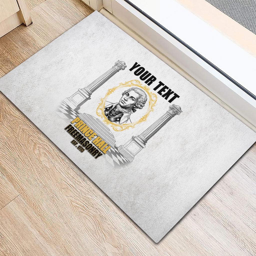 Personalized Prince Hall Freemasonry Rubber Doormat Masonic Square And Compass Vintage Gold Pillar Illustration