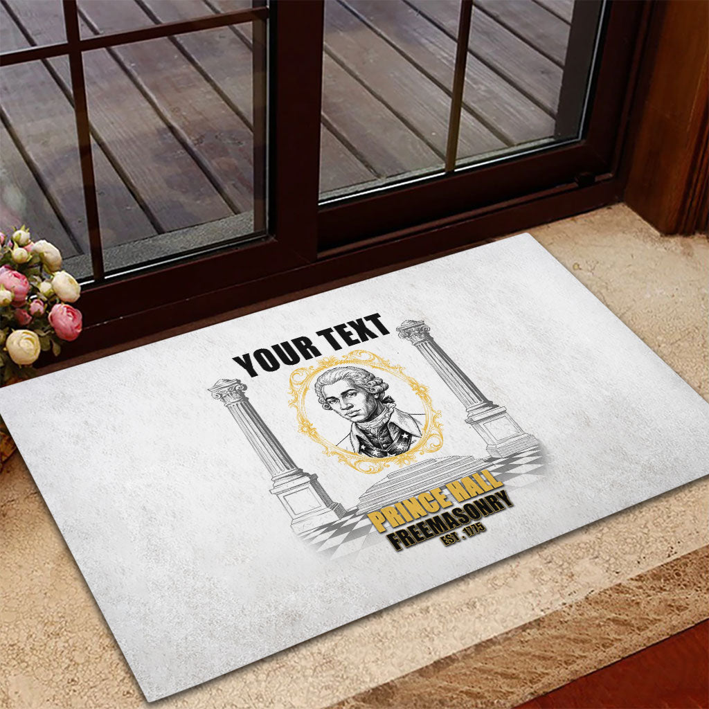 Personalized Prince Hall Freemasonry Rubber Doormat Masonic Square And Compass Vintage Gold Pillar Illustration