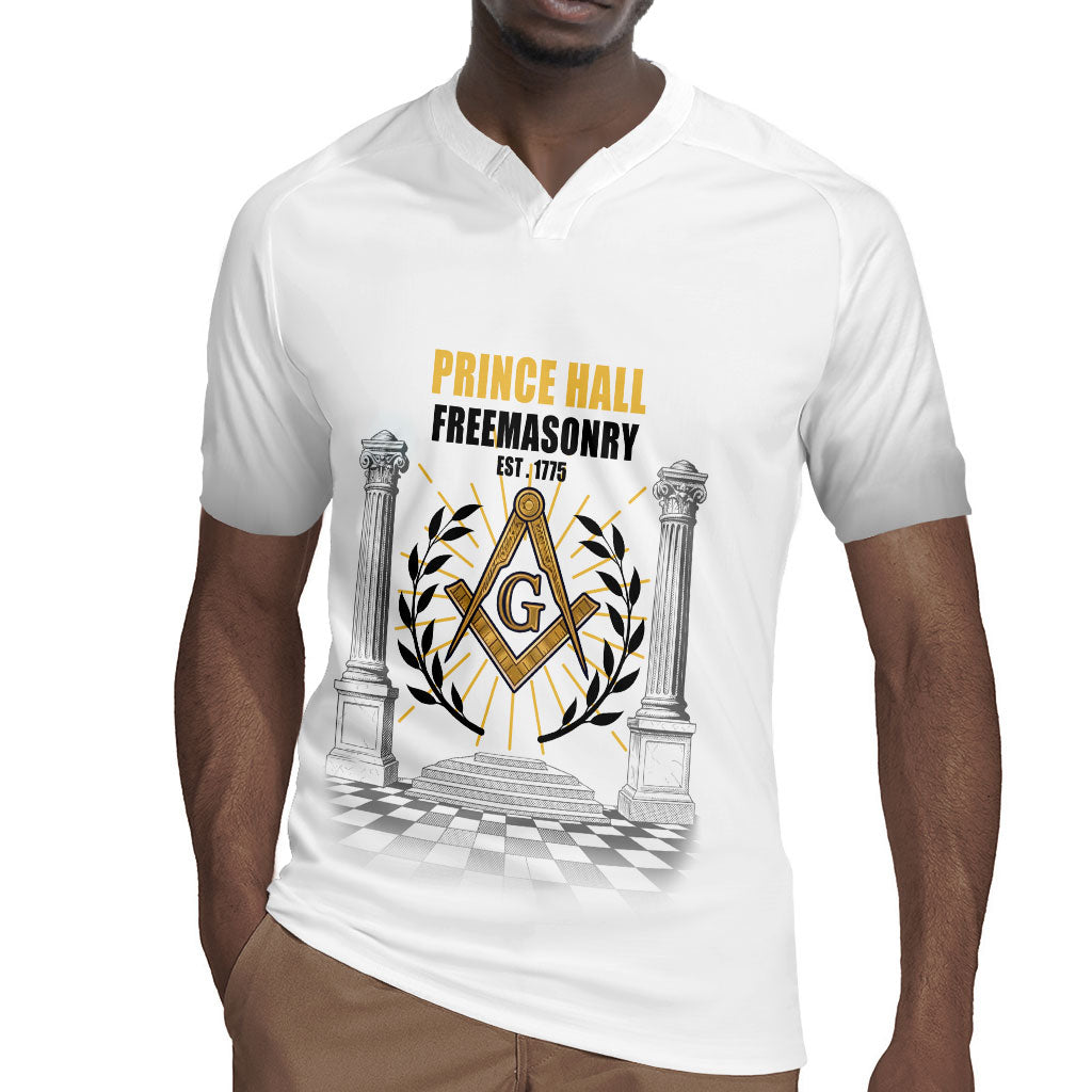 Personalized Prince Hall Freemasonry Rugby Jersey Masonic Square And Compass Vintage Gold Pillar Illustration