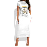 Personalized Prince Hall Freemasonry Short Sleeve Bodycon Dress Masonic Square And Compass Vintage Gold Pillar Illustration