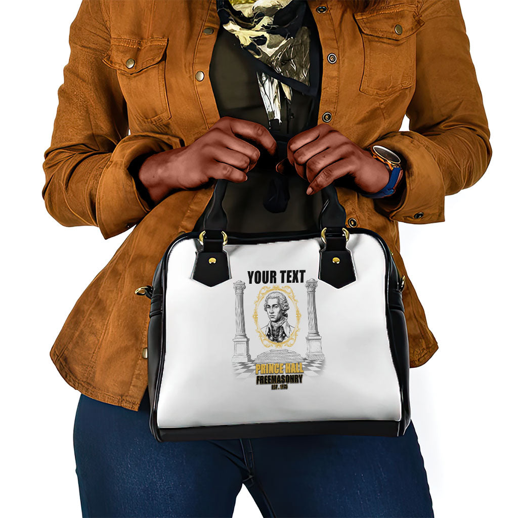Personalized Prince Hall Freemasonry Shoulder Handbag Masonic Square And Compass Vintage Gold Pillar Illustration