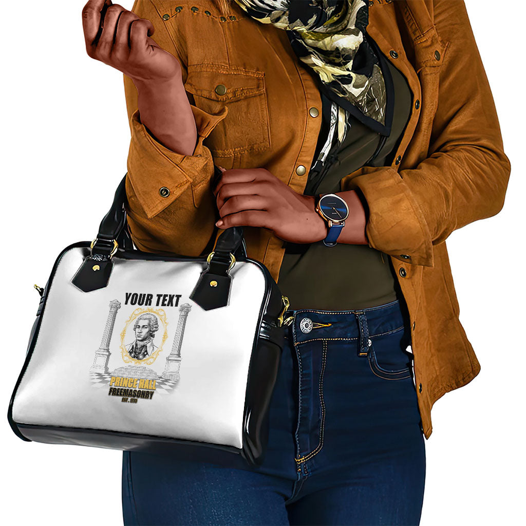 Personalized Prince Hall Freemasonry Shoulder Handbag Masonic Square And Compass Vintage Gold Pillar Illustration