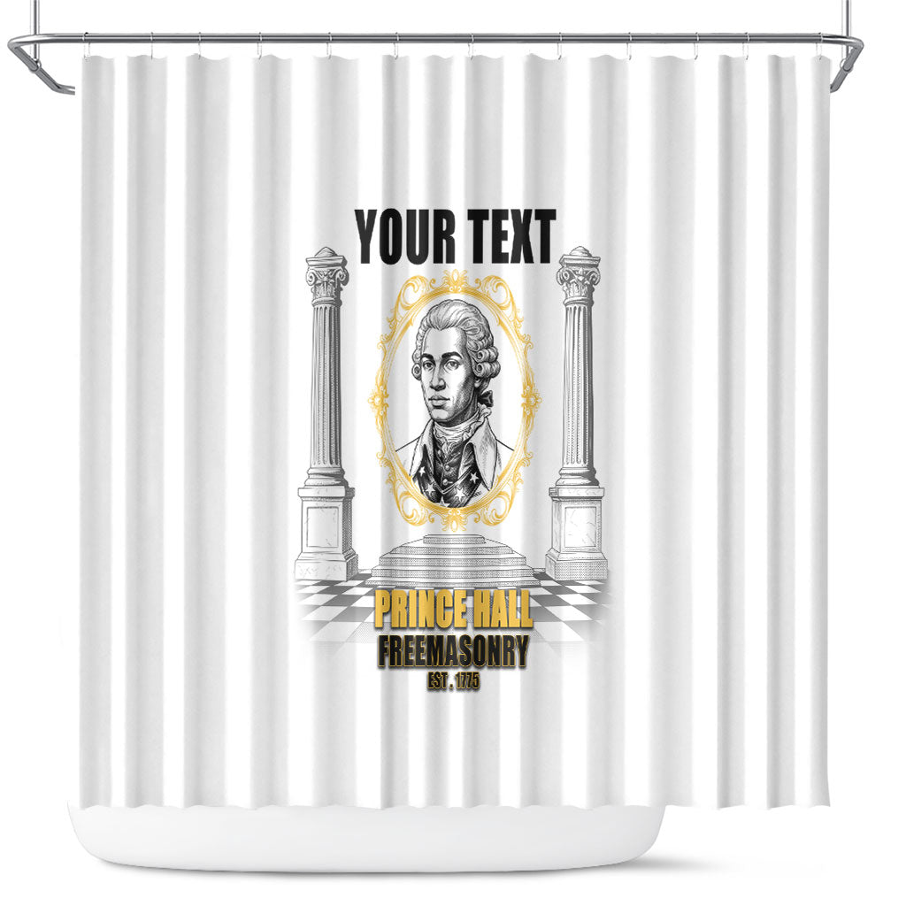 Personalized Prince Hall Freemasonry Shower Curtain Masonic Square And Compass Vintage Gold Pillar Illustration
