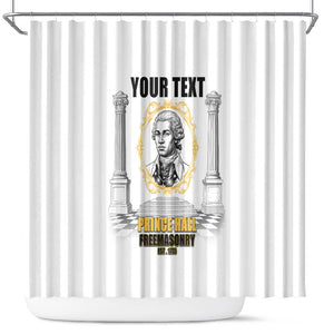 Personalized Prince Hall Freemasonry Shower Curtain Masonic Square And Compass Vintage Gold Pillar Illustration