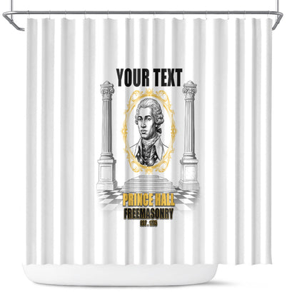 Personalized Prince Hall Freemasonry Shower Curtain Masonic Square And Compass Vintage Gold Pillar Illustration