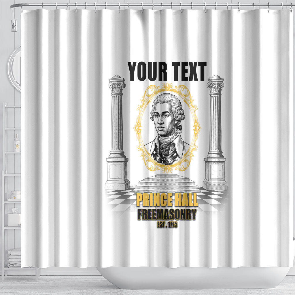 Personalized Prince Hall Freemasonry Shower Curtain Masonic Square And Compass Vintage Gold Pillar Illustration