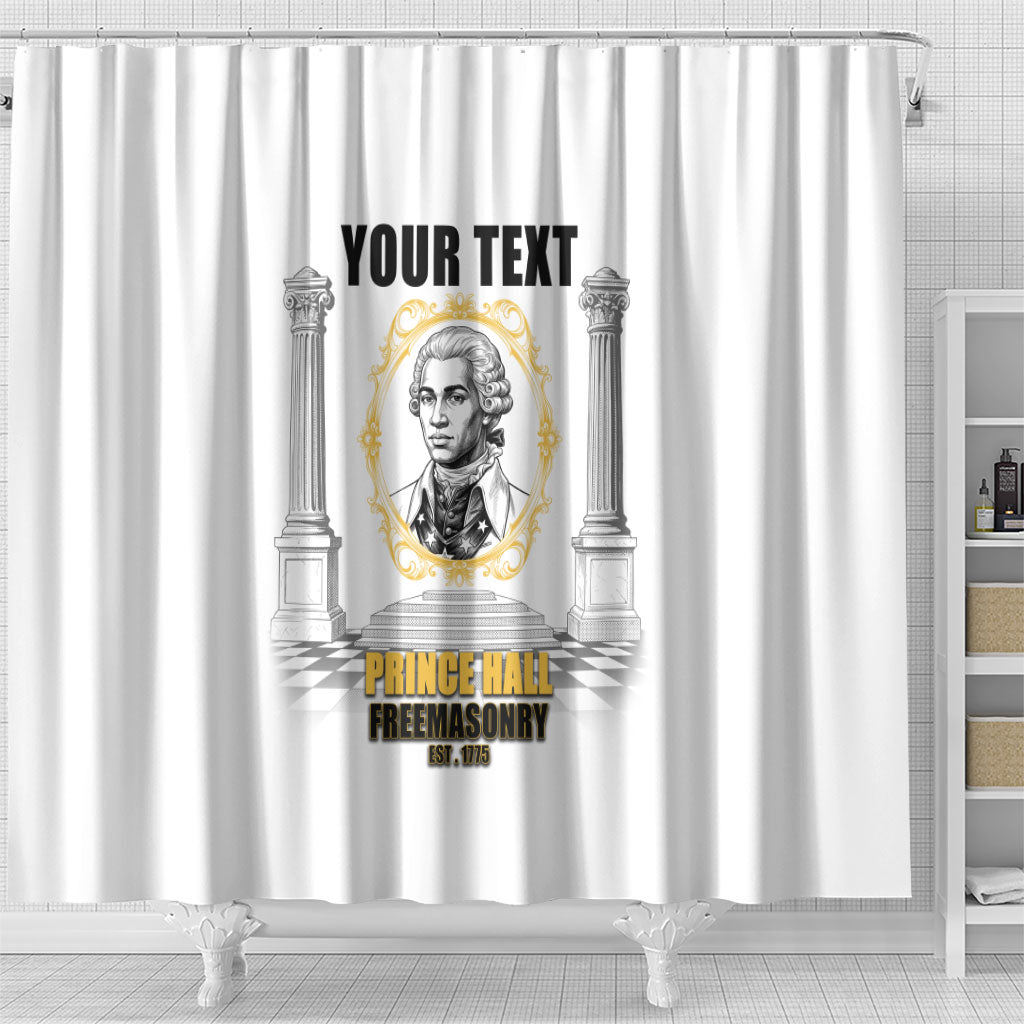 Personalized Prince Hall Freemasonry Shower Curtain Masonic Square And Compass Vintage Gold Pillar Illustration
