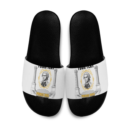 Personalized Prince Hall Freemasonry Slide Sandals Masonic Square And Compass Vintage Gold Pillar Illustration