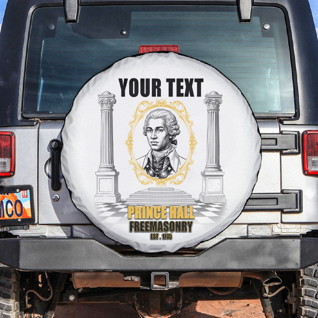 Personalized Prince Hall Freemasonry Spare Tire Cover Masonic Square And Compass Vintage Gold Pillar Illustration