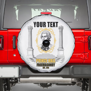 Personalized Prince Hall Freemasonry Spare Tire Cover Masonic Square And Compass Vintage Gold Pillar Illustration