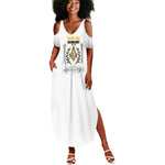 Personalized Prince Hall Freemasonry Summer Maxi Dress Masonic Square And Compass Vintage Gold Pillar Illustration