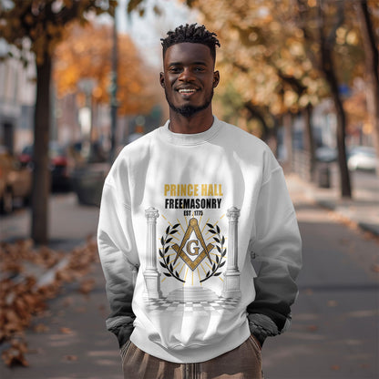 Personalized Prince Hall Freemasonry Sweatshirt Masonic Square And Compass Vintage Gold Pillar Illustration