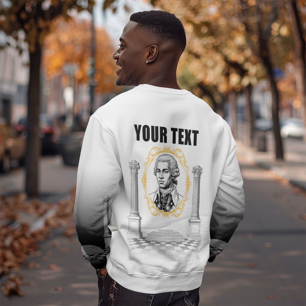 Personalized Prince Hall Freemasonry Sweatshirt Masonic Square And Compass Vintage Gold Pillar Illustration