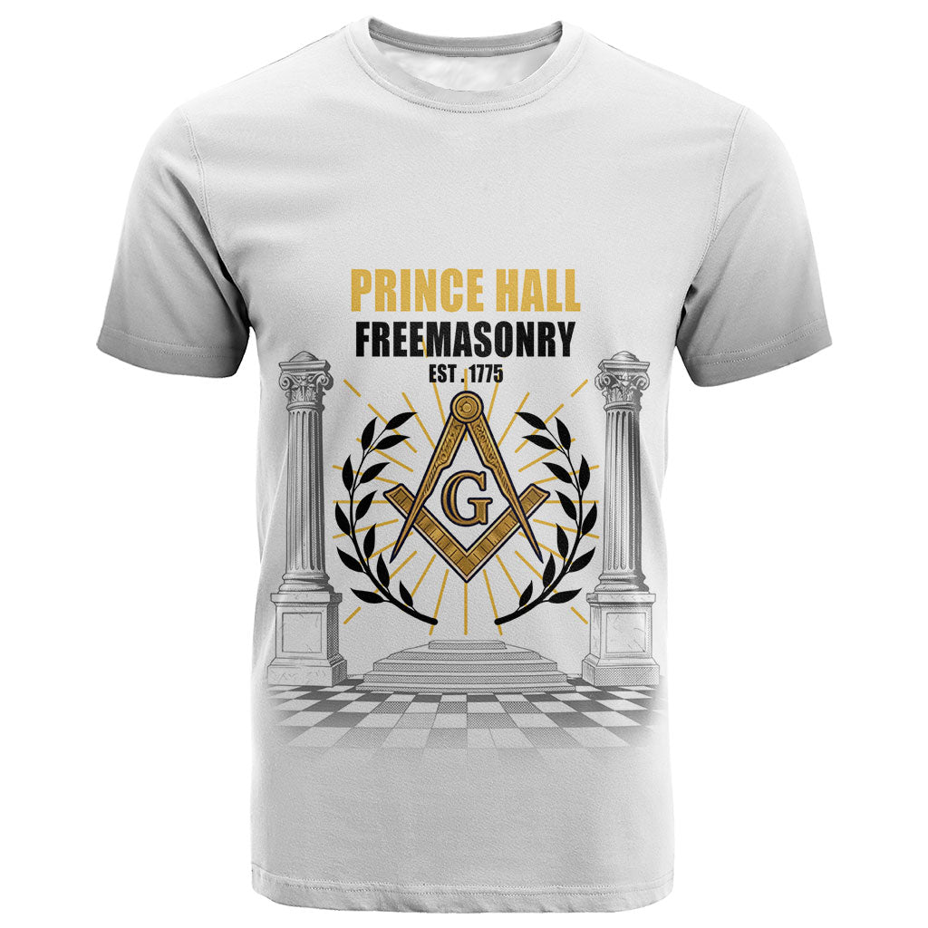 Personalized Prince Hall Freemasonry T shirt Masonic Square And Compass Vintage Gold Pillar Illustration