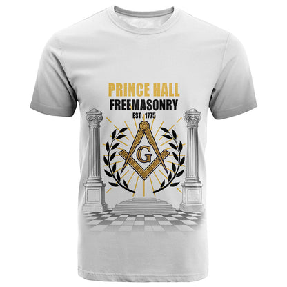 Personalized Prince Hall Freemasonry T shirt Masonic Square And Compass Vintage Gold Pillar Illustration