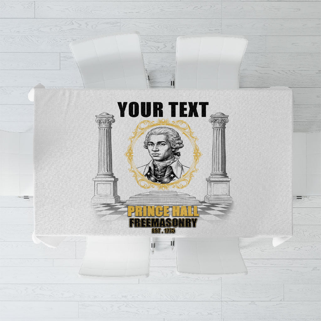 Personalized Prince Hall Freemasonry Tablecloth Masonic Square And Compass Vintage Gold Pillar Illustration