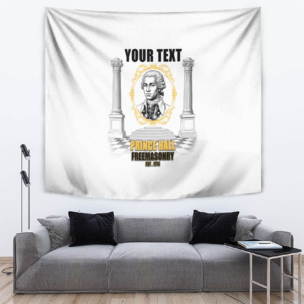 Personalized Prince Hall Freemasonry Tapestry Masonic Square And Compass Vintage Gold Pillar Illustration