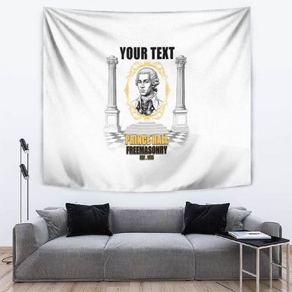 Personalized Prince Hall Freemasonry Tapestry Masonic Square And Compass Vintage Gold Pillar Illustration