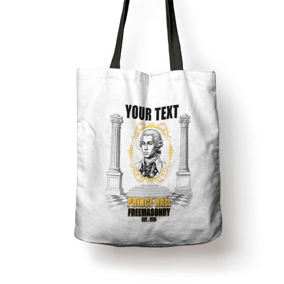 Personalized Prince Hall Freemasonry Tote Bag Masonic Square And Compass Vintage Gold Pillar Illustration
