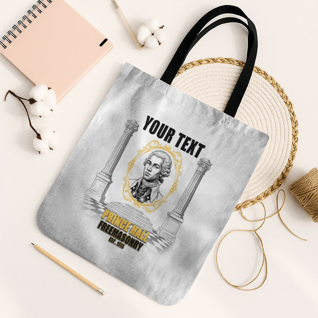 Personalized Prince Hall Freemasonry Tote Bag Masonic Square And Compass Vintage Gold Pillar Illustration