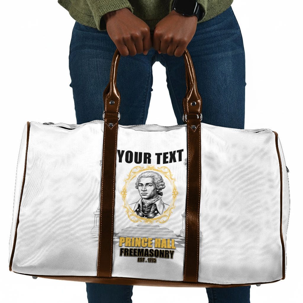 Personalized Prince Hall Freemasonry Travel Bag Masonic Square And Compass Vintage Gold Pillar Illustration
