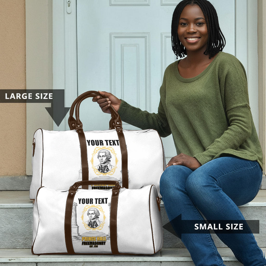 Personalized Prince Hall Freemasonry Travel Bag Masonic Square And Compass Vintage Gold Pillar Illustration