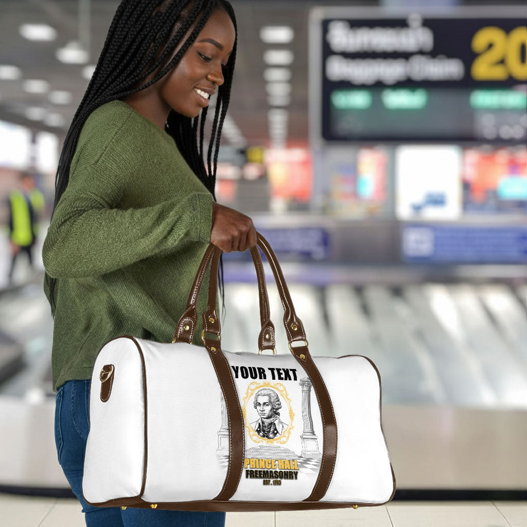 Personalized Prince Hall Freemasonry Travel Bag Masonic Square And Compass Vintage Gold Pillar Illustration
