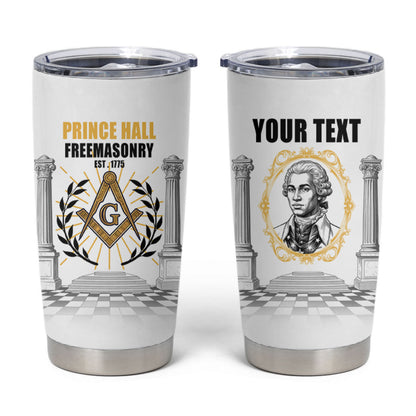Personalized Prince Hall Freemasonry Tumbler Cup Masonic Square And Compass Vintage Gold Pillar Illustration