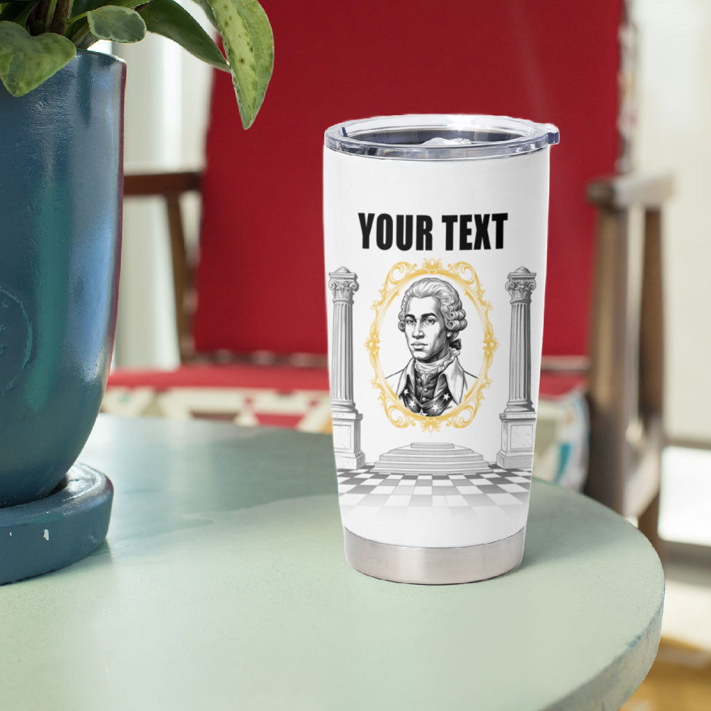 Personalized Prince Hall Freemasonry Tumbler Cup Masonic Square And Compass Vintage Gold Pillar Illustration