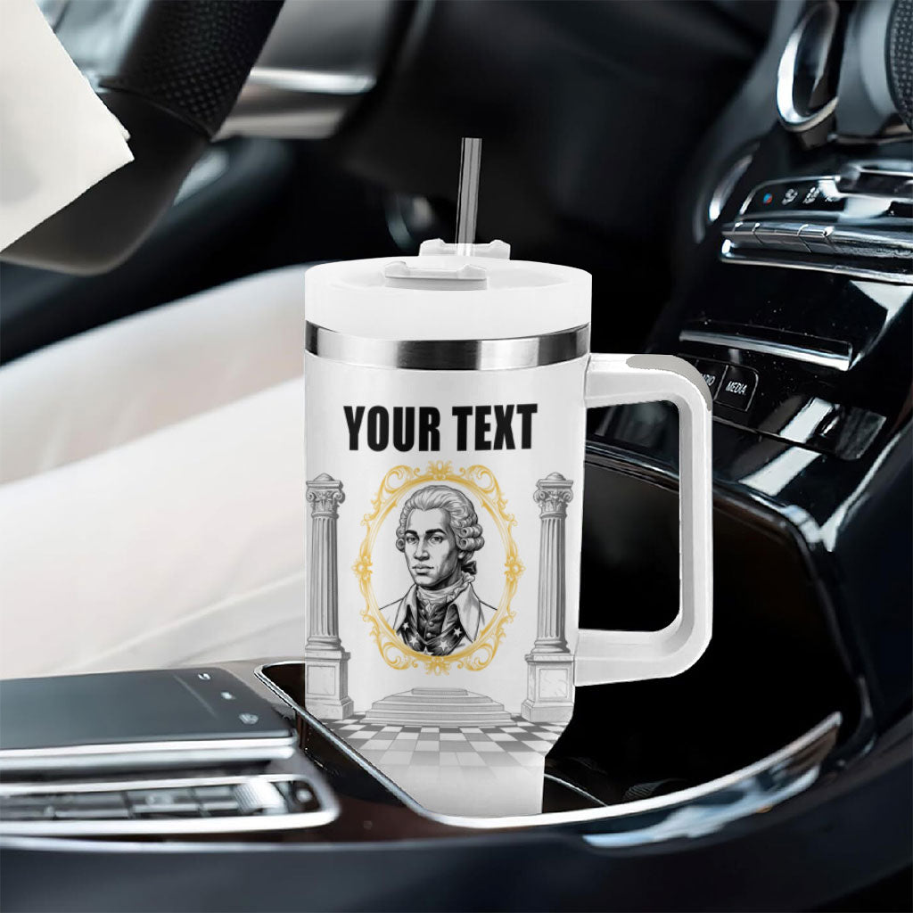 Personalized Prince Hall Freemasonry Tumbler With Handle Masonic Square And Compass Vintage Gold Pillar Illustration