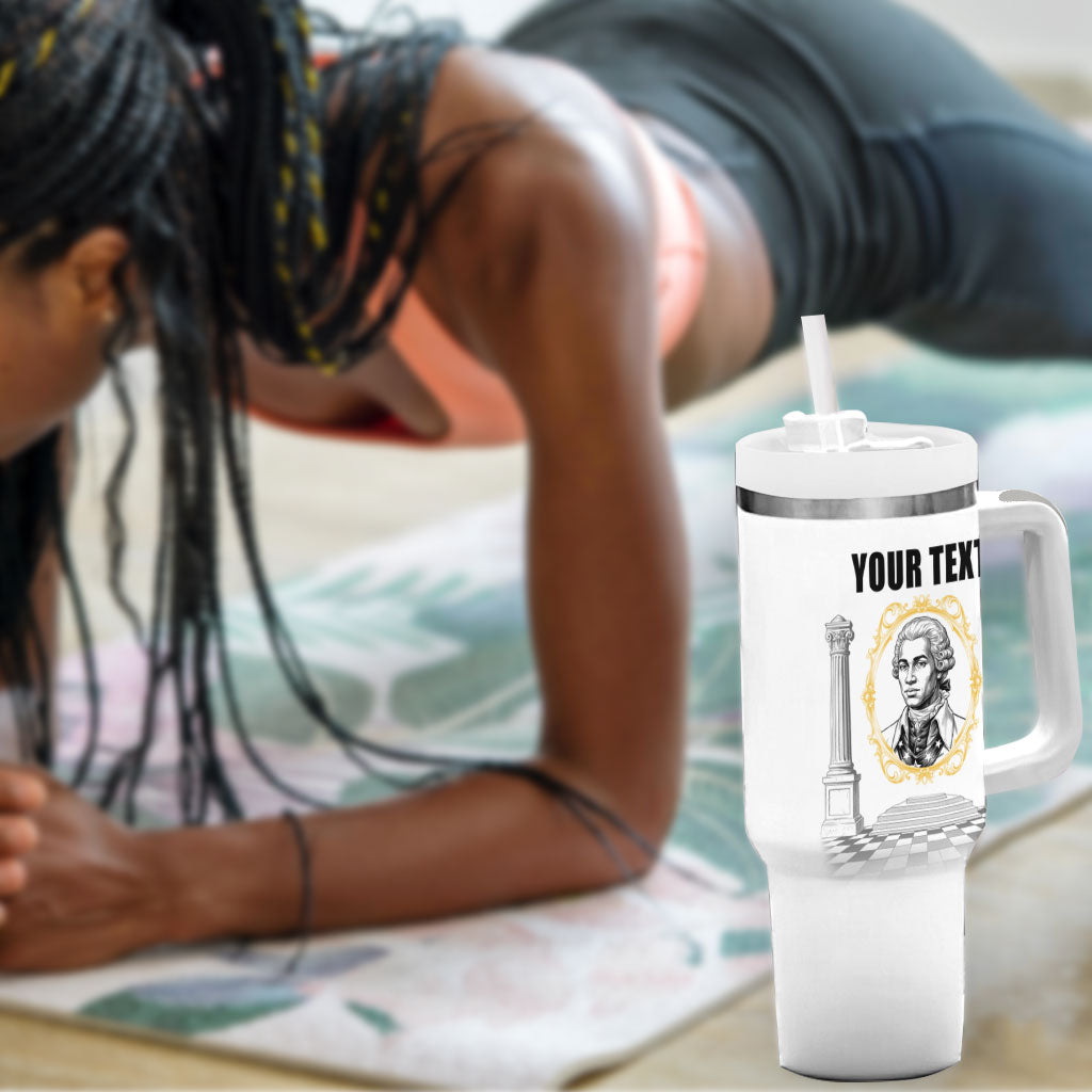 Personalized Prince Hall Freemasonry Tumbler With Handle Masonic Square And Compass Vintage Gold Pillar Illustration