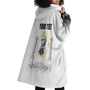 Personalized Prince Hall Freemasonry Wearable Blanket Hoodie Masonic Square And Compass Vintage Gold Pillar Illustration
