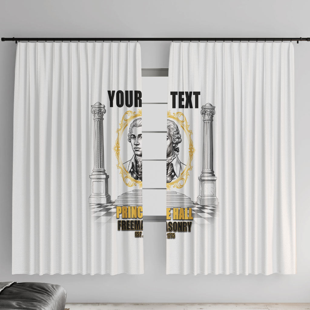 Personalized Prince Hall Freemasonry Window Curtain Masonic Square And Compass Vintage Gold Pillar Illustration