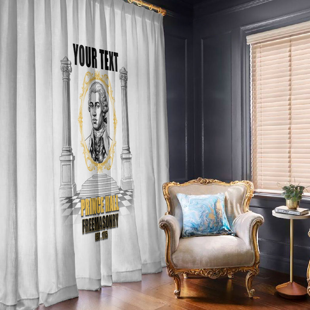 Personalized Prince Hall Freemasonry Window Curtain Masonic Square And Compass Vintage Gold Pillar Illustration